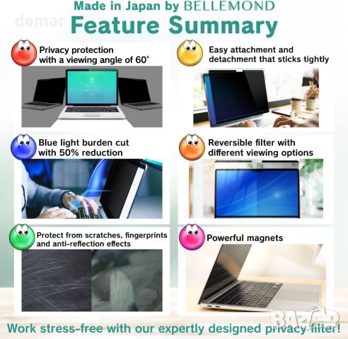 BELLEMOND - Магнитен екран за поверителност за MacBook Air 13” / MacBook Pro 13” 2016-2022 M2 / M1, снимка 2 - Други - 45617477