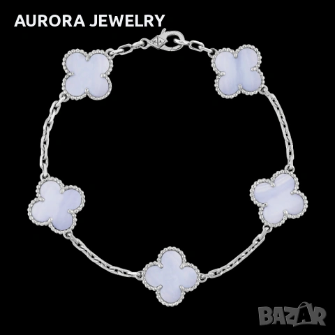 Van Cleef & Arpels VCA 5 Motifs Silver Chalcedony Vintage Alhambra Дамска Гривна, снимка 7 - Гривни - 54105048