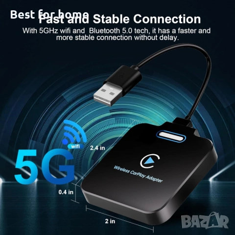 Wireless CarPlay Адаптер за iPhone – Превърнете кабелния CarPlay в Безжичен (Plug & Play), снимка 2 - Други - 53212498