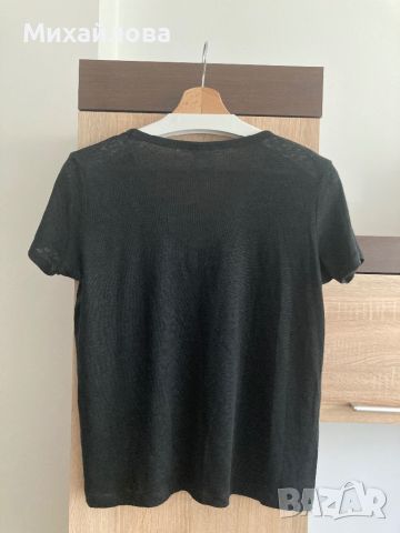 Черна ленена тениска на H&M, S размер, снимка 3 - Тениски - 46387721
