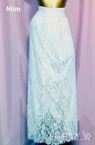 M/XL Бяла ,дантелена ,дълга пола 