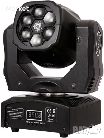 Преносими LED сценични светлини с движеща се глава и управление (6x12W + лазер) Гаранция 12м., снимка 7 - Лед осветление - 51880850