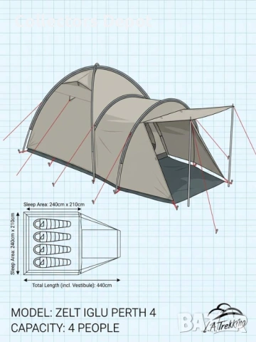⛺ КАТО НОВА! Фамилна палатка L.A. Trekking Iglu Perth 4 – Германия, снимка 2 - Палатки - 54080537