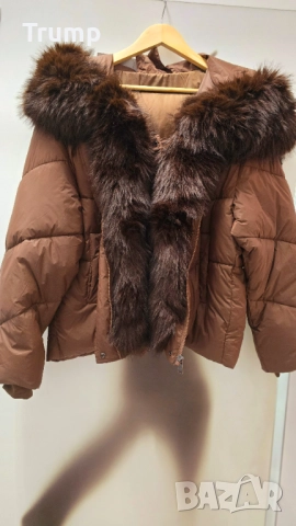 Последен брой! Ефектно яке с красива яка еко косъм Браун , снимка 3 - Якета - 52198349