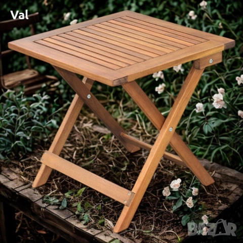 Маса сгъваема Muhler Meranti - 50x50xH68cm, дърво, снимка 2 - Маси - 53642451