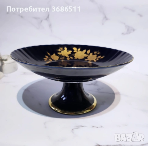Фруктиера порцелан кобалт с позлата, снимка 4 - Антикварни и старинни предмети - 53482136