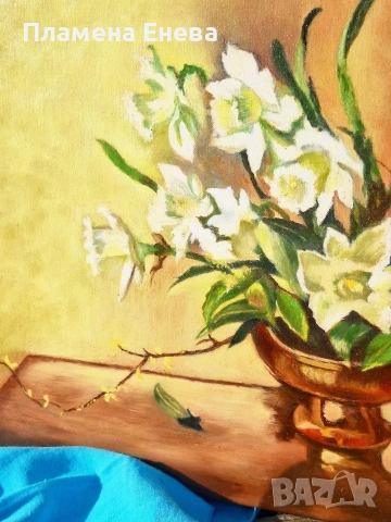 Два авторски натюрморта с маслени бои върху платно , снимка 5 - Картини - 53627463