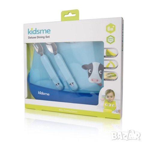 Комплект за хранене KIDSME, силиконов лигавник + прибори 🍽, снимка 3 - Прибори, съдове, шишета и биберони - 52420971