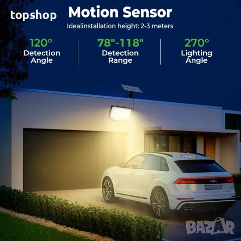 nipify 2 броя LED соларни охранителни лампи, сензор за движение, 3 режима, IP65, снимка 7 - Соларни лампи - 50355266