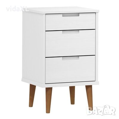 vidaXL Нощно шкафче MOLDE, бяло, 40x35x65 см, борово дърво масив(SKU:350499