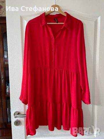 Нова червена ежедневна елегантна широка кройка волани къдри рокля , снимка 4 - Рокли - 46439563