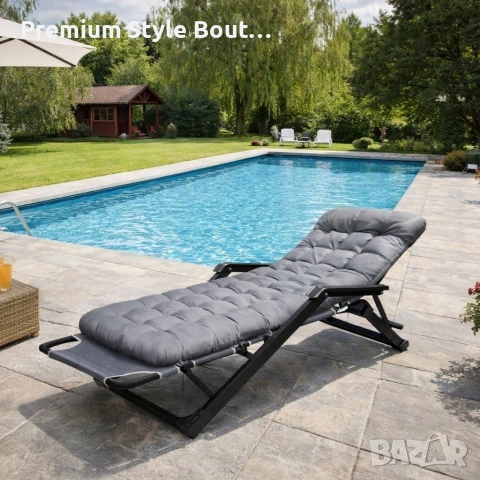 Сгъваем градински шезлонг с мека ватирана възглавница, регулируема облегалка и метална рамка, снимка 6 - Градински мебели, декорация  - 53891586