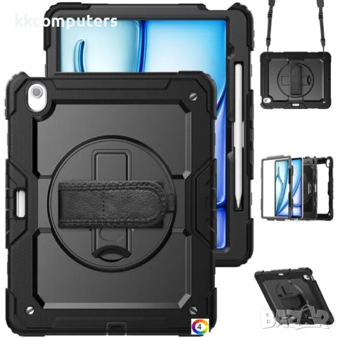iPad Air 13 (2025) / (2024) Hybrid Tablet Case with Hand Grip & Strap TPU Силиконов Калъф и Протекто, снимка 4 - Калъфи, кейсове - 50030721
