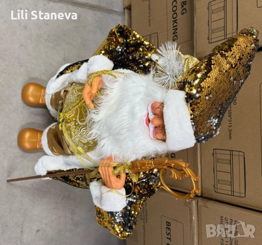 Луксозна коледна фигура Дядо Коледа в златно (50 / 70 / 90 см)., снимка 3 - Декорация за дома - 52791563