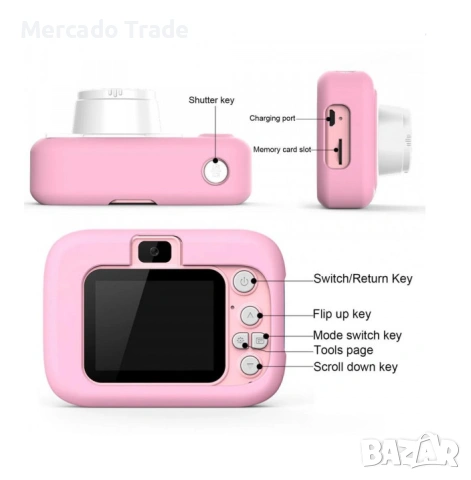 Детски фотоапарат Mercado Trade, За деца, Камера, Силиконов кейс, Коте, Розов, снимка 5 - Образователни игри - 53440656