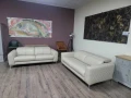 ПРОМОЦИЯ!!! Комплект кремави кожени дивани две тройки, снимка 2