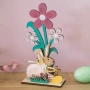 Великденско дървено настолно декоративно зайче с изкуствена козина, цветя и яйца, 10x5x20 см_1247737, снимка 3