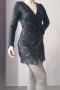 Нова къса, черна рокля с пайети, Н&М, размер XS, снимка 2