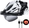 RaMokey Велосипедна каска с LED светлина, магнитни очила, сенник, регулируем размер 57-62 см, бяла, снимка 2