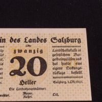 Банкнота НОТГЕЛД 20 хелер 1919г. Австрия Залцбург перфектно състояние за КОЛЕКЦИОНЕРИ 44690, снимка 4 - Нумизматика и бонистика - 45234035