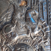 Прекрасна сребърна икона Свети Георги, снимка 2 - Антикварни и старинни предмети - 44959378