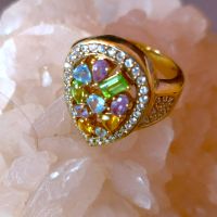 Уникален, сребърен пръстен,позлатен с естествени камъни, снимка 2 - Пръстени - 45871134