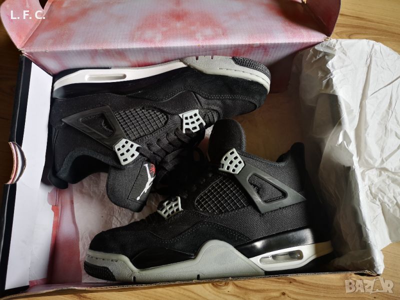 100% Оригинални Nike Air Jordan 4 Black Canvas, снимка 1