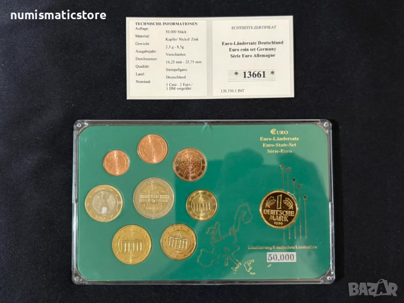 Германия 2003-2019 г. - Евро сет от 1 цент до 2 евро + 1 дойче марка 1950, снимка 1
