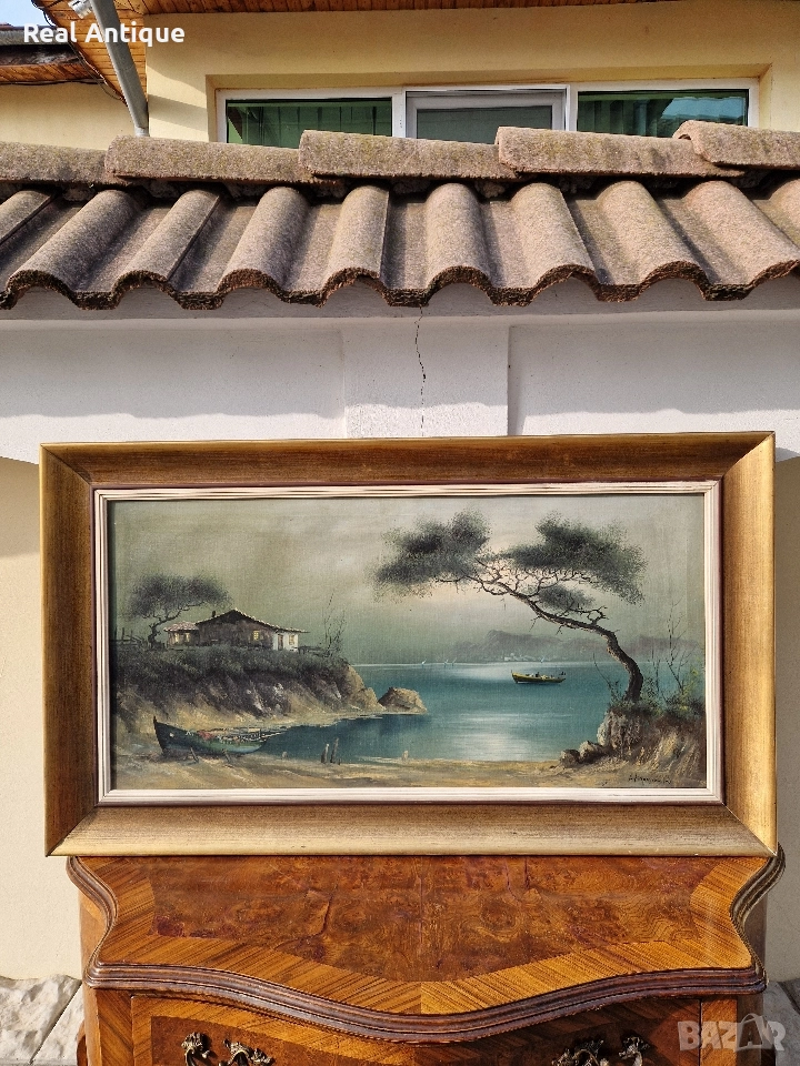 Чудесна антикварна авторска картина масло върху платно , снимка 1