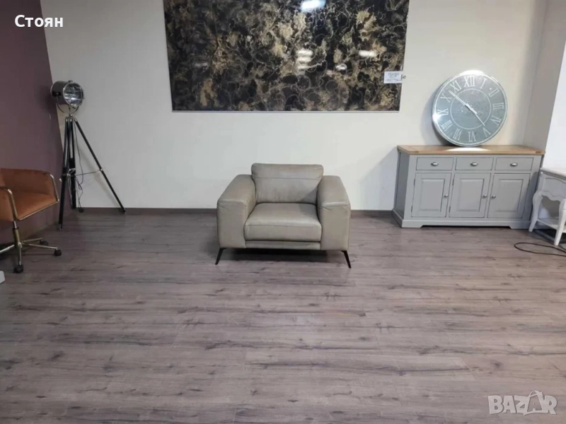 Бежов кожен фотьойл 100 % естествена кожа, снимка 1