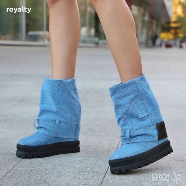 Боти на платформа - син деним - BP23, снимка 1