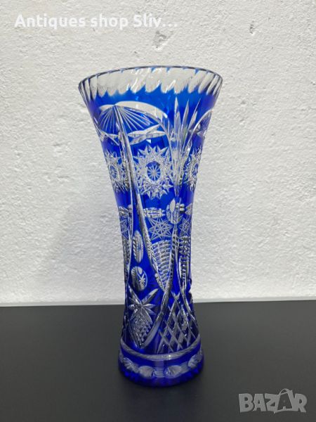Бохемска кристална кобалтово / синя ваза. №5394, снимка 1