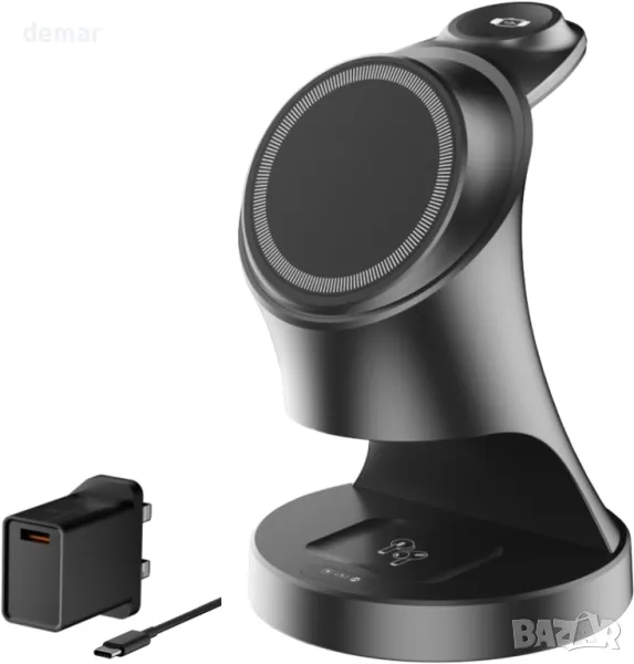 Csspew 3 в 1 магнитно безжично зарядно за Apple устройства, 15W, черно, снимка 1