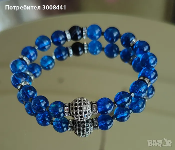 ЕЛЕГАНТНА ГРИВНА ОТ СИН КВАРЦ И ЧЕРЕН АХАТ, снимка 1