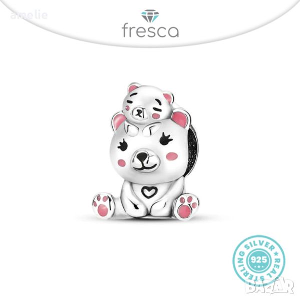 Final SALE! Талисман Fresca по модел тип Pandora Пандора сребро 925 Child'n'Mummy Bear., снимка 1