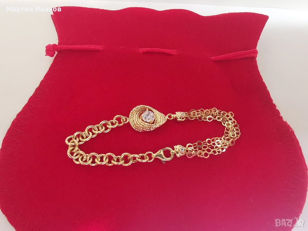 Златна дамска гривна с циркон 1, снимка 1