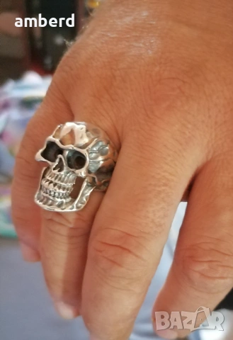 Уникален мъжки сребърен пръстен - череп, снимка 4 - Пръстени - 53411748