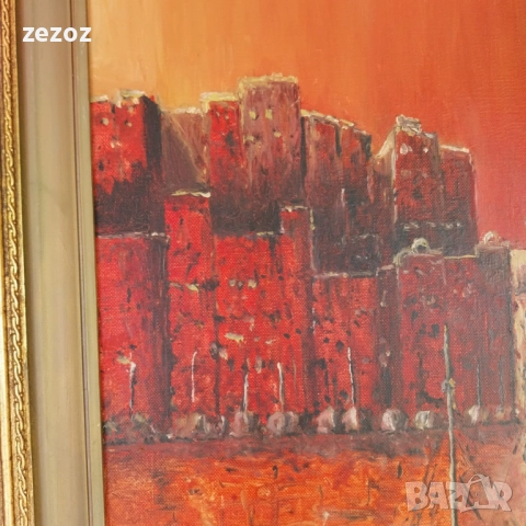 Авторска картина "Червеният град", снимка 8 - Картини - 52164613
