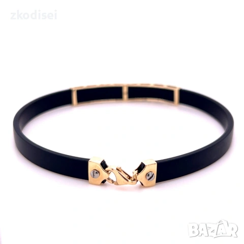 Златна гривна с кожа 3,04гр. 20,0см. 14кр. проба:585 модел:36349-1, снимка 2 - Гривни - 53072271