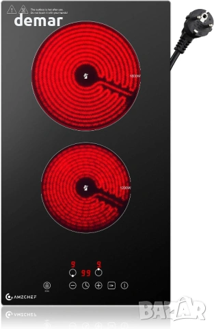 Керамичен котлон AMZCHEF, 3000W с 2 зони, настолен или вграден, 9 нива