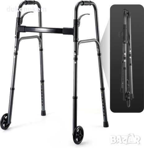 Лека сгъваема проходилка с колелца, регулируема височина, алуминиеви дръжки и тригер функция, снимка 4 - Други стоки за дома - 52466225