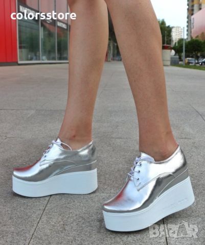 Обувки на платформа - сребриста кожа - 120K, снимка 1 - Дамски ежедневни обувки - 45301828