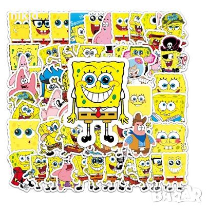 50 бр спондж боб Спонджбоб Квадратни гащи spongebob самозалепващи лепенки стикери за украса декор , снимка 2 - Други - 27443101