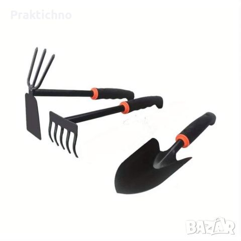 Инструменти за градина - лопата, мотика с търмък с 3 зъба и гребло  🏡🪴🧤👩🏻‍🌾🧑🏻‍🌾, снимка 1 - Градински инструменти - 45844388