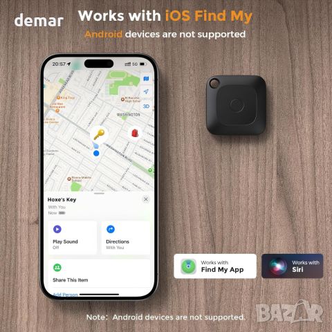 Hoxe Тракер за проследяване работи с Find My (само за iOS), сменяема батерия, 3 бр., черен, снимка 7 - Други стоки за дома - 46024989