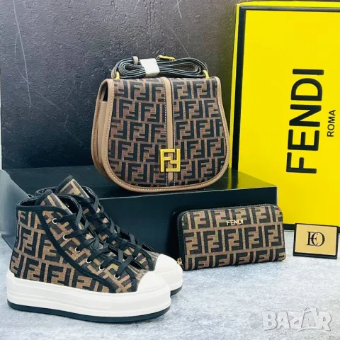 дамски комплект кецове, раница/ чанта  и портмоне fendi , снимка 5 - Чанти - 48455637