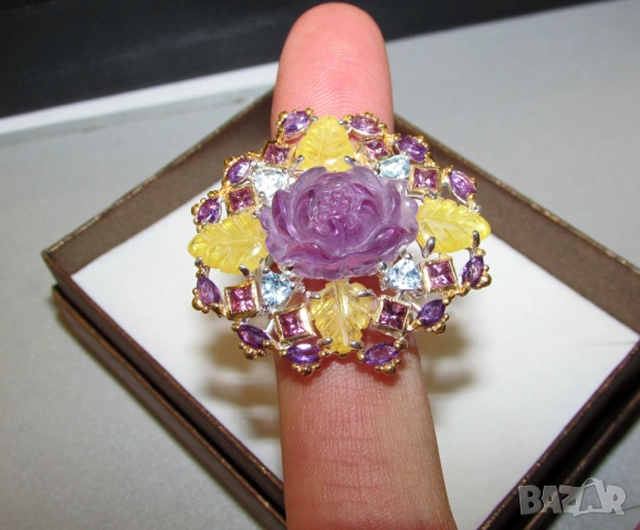 925 сребърен гравиран пръстен с аметист, снимка 6 - Пръстени - 53976416