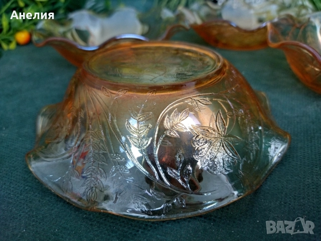 Комплект купички 5 броя и голяма купа карнавално стъкло , снимка 11 - Чинии - 52325185