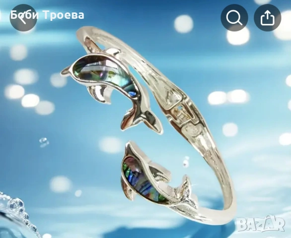 Стилна гривна с отворен дизайн на тема океан с два делфина, снимка 2 - Гривни - 53011799