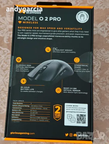 Glorious Model O 2 PRO Wireless, 4K/8K Polling, 26000 DPI, Ultralight 59g, 6 бутона геймърска мишка, снимка 4 - Клавиатури и мишки - 49313309